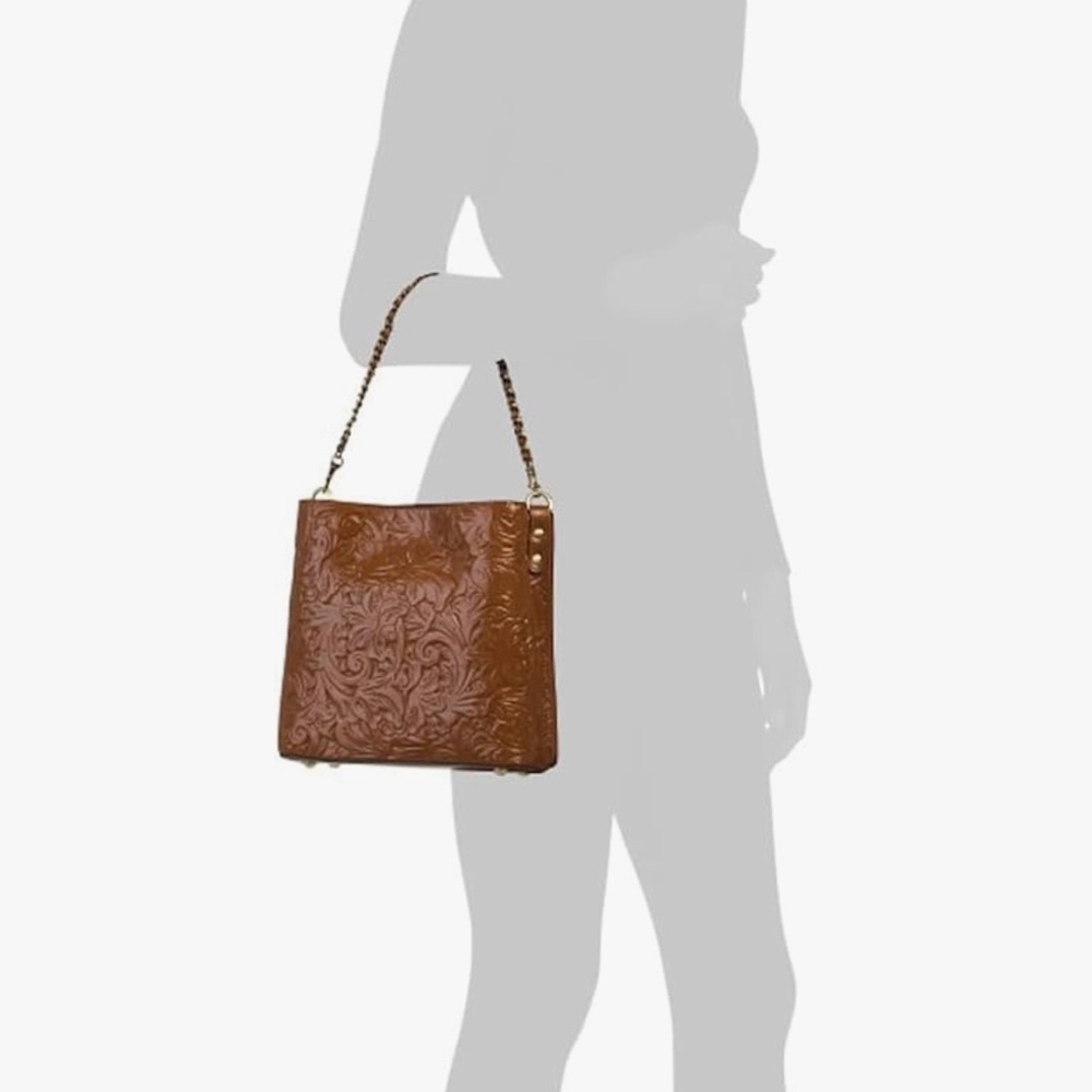 NWT~ PATRICIA NASH HAND TOOLED LEDRA COGNAC LEATHER TOTE BAG TWO STRAPS - Picture 10 of 11